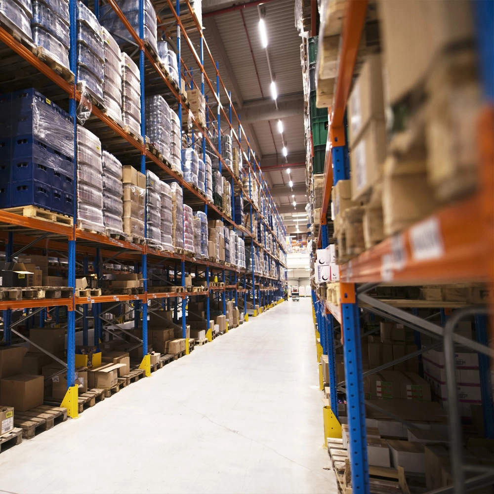 Warehouse aisle with palletised stock