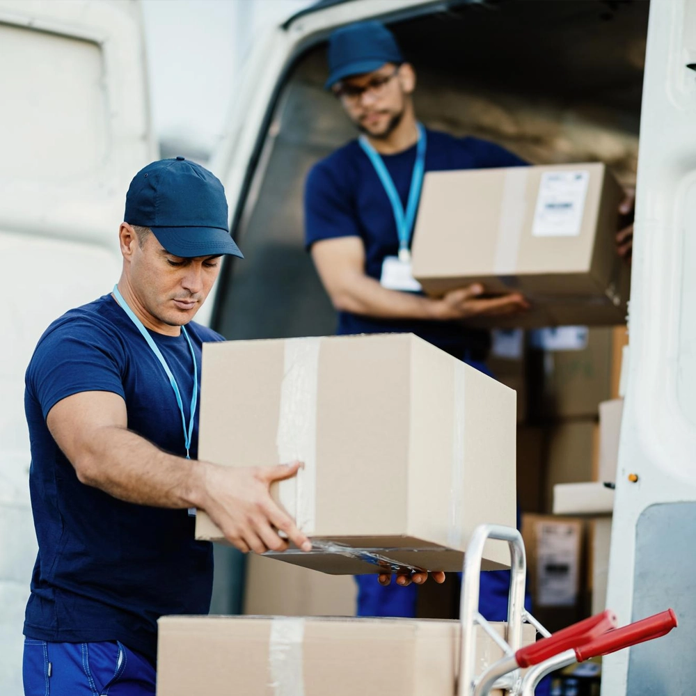 Courier loading parcels