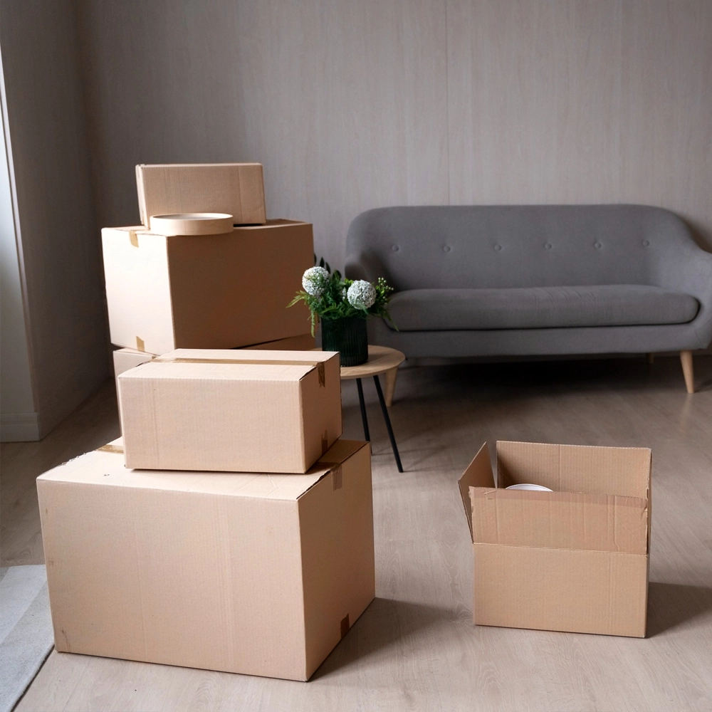 Cardboard boxes in a home